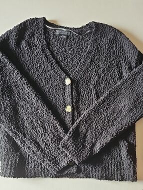 Sanctuary Black Textured V-Neck Button Cardigan - 5BIN B37